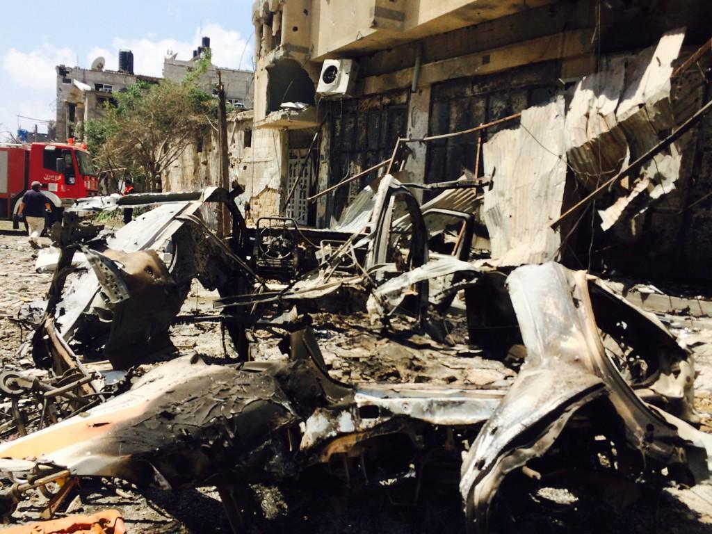 The remains of an ambulance hit during the assault of Shaja'ia neighborhood at #Gaza July 20, 2014