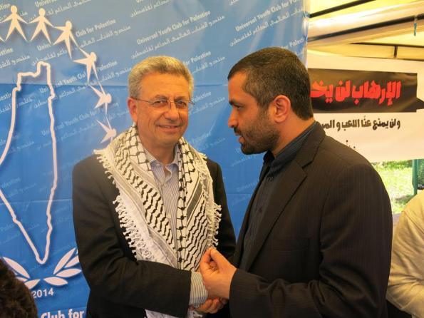 Mustafa Barghouti, General Secretary of the Palestinian National Initiative, and Reza Barekati Iranian-representative of Universal Youth Club for Palestine. Al Manar University during the 2015 World Social Forum.  photo/Ali Bagheri